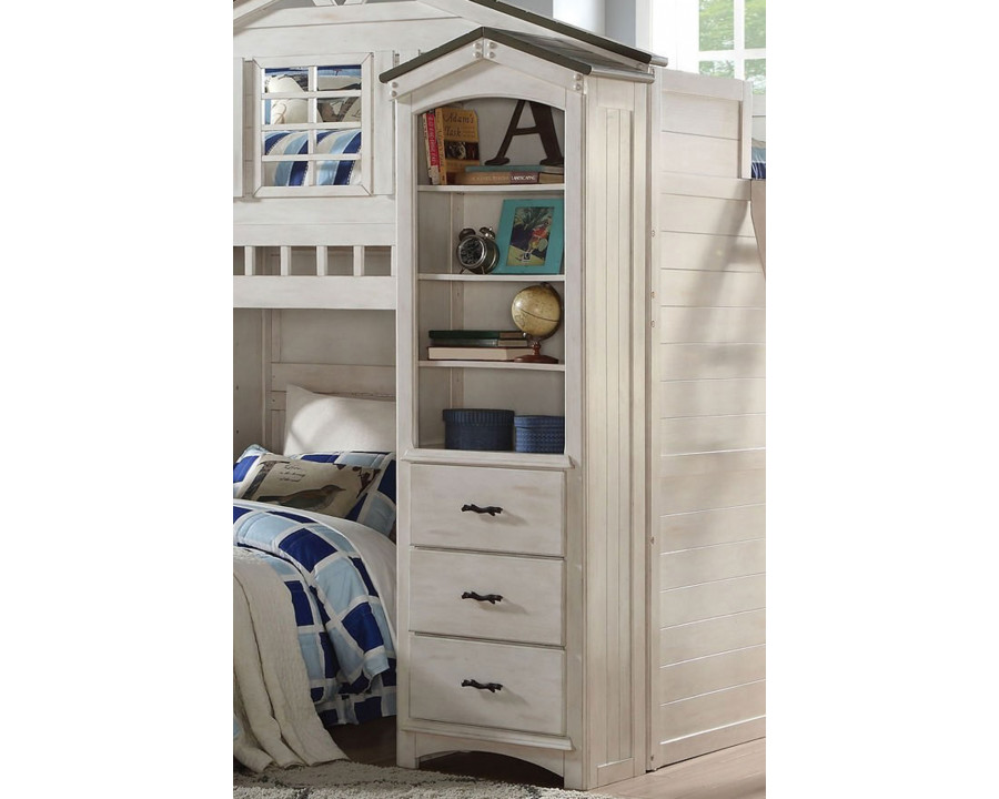 ACME Tree House Bookcase Cabinet - Weathered White/Gray