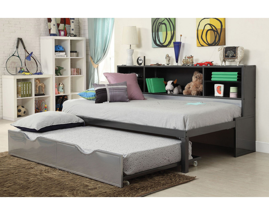 ACME - Renell Twin Bed with Trundle & Storage in Black/Silver