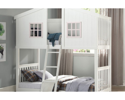 ACME - Rohan Cottage Twin/Twin Bunk Bed in White/Pink