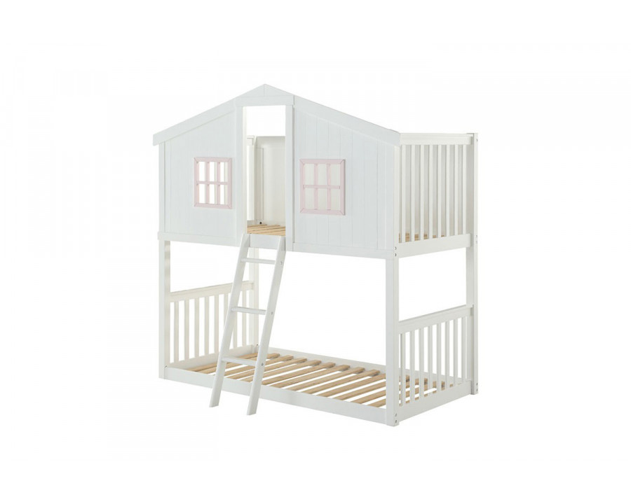 ACME - Rohan Cottage Twin/Twin Bunk Bed in White/Pink