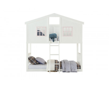 ACME - Rohan Cottage Twin/Twin Bunk Bed in White/Pink