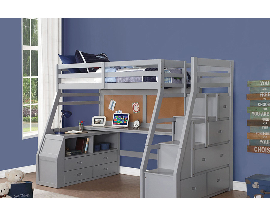 ACME Jason II Twin Loft Bed with Storage - Gray