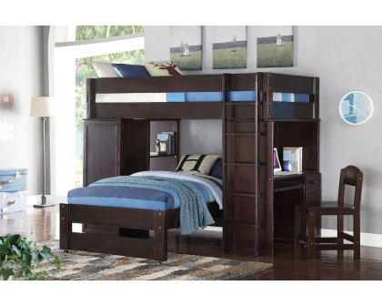 ACME - Lars Twin/Twin Loft Bed with Wardrobe & Desk & Chair in Wenge