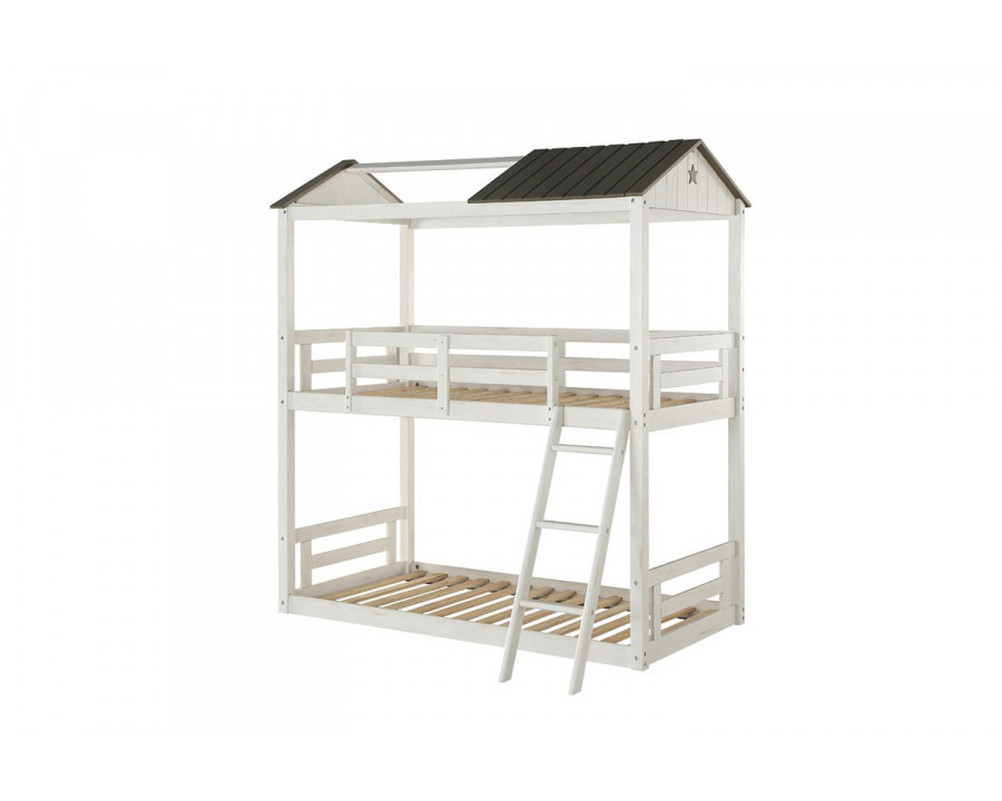 ACME - Nadine Cottage Twin/Twin Bunk Bed in Weathered White/Washed Gray