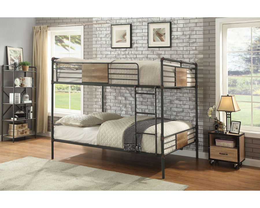 ACME Brantley Sandy Black Bunk Bed - Queen over Queen