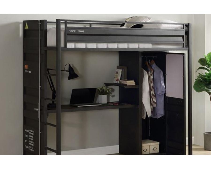 ACME - Cargo Twin Loft Bed with Desk & Wardrobe in Gunmetal