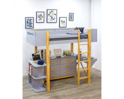 ACME - Saiyan Twin Loft Bed in Gray/Natural