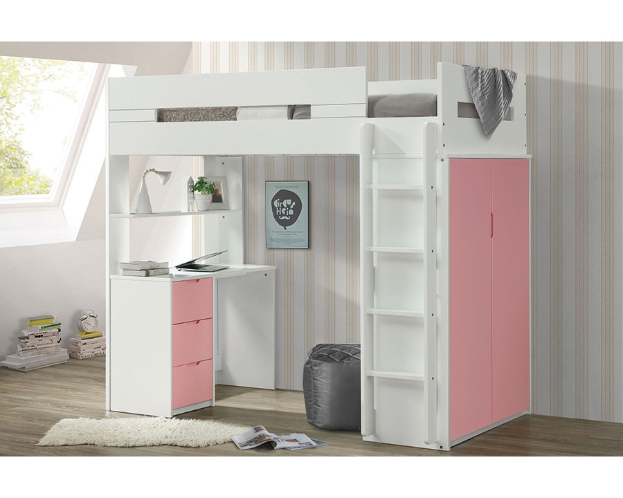 ACME Nerice Loft Bed - White and Pink