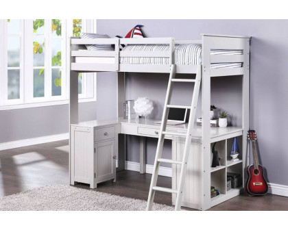 ACME - Ambar Twin Loft Bed with Desk/Bookcase/Chest in Light Gray