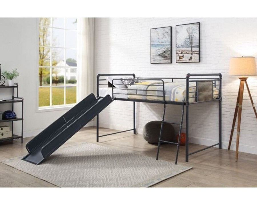 ACME Cordelia Twin Loft Bed with Slide - Antique Oak/Sandy Black/Dark Bronze