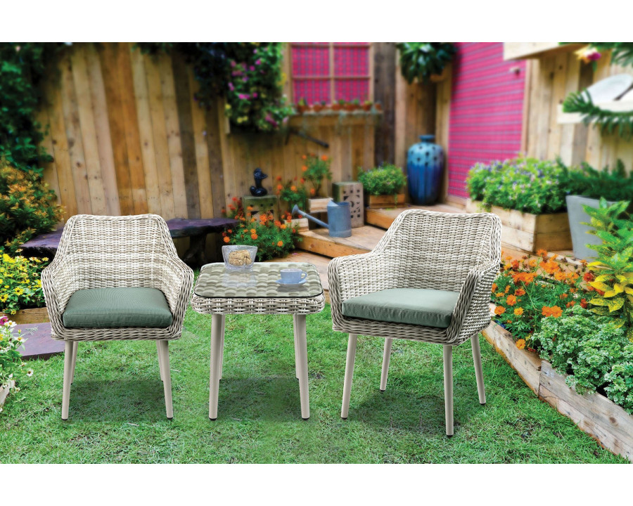 ACME - Tashay 3PC Pack Patio Bistro Set in Green/Beige Wicker