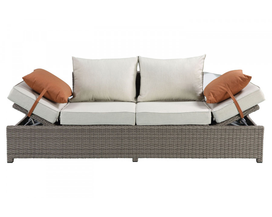 ACME - Salena Patio Sofa with 2 Pillows & Ottoman in Beige/Gray Wicker