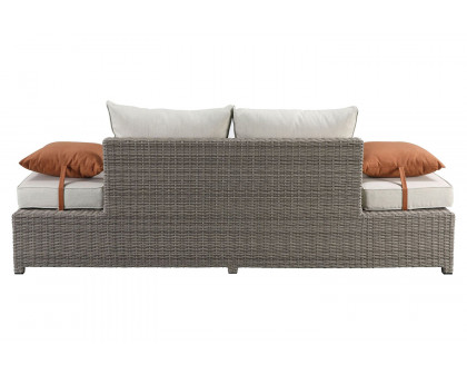 ACME - Salena Patio Sofa with 2 Pillows & Ottoman in Beige/Gray Wicker