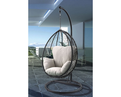 ACME Simona Patio Swing Chair with Stand - Beige/Black