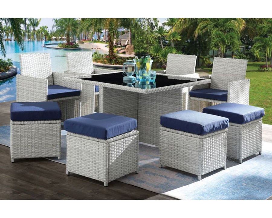 ACME - Paitalyi 9PC Bistro Set in Blue/Wicker