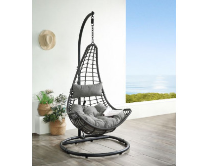 ACME - Uzae Hanging Chair in Gray/Charcoal Wicker