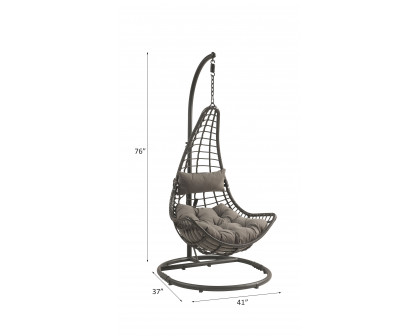 ACME - Uzae Hanging Chair in Gray/Charcoal Wicker