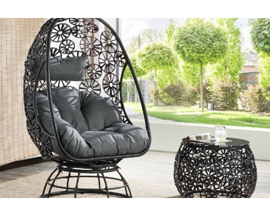 ACME - Hikre Patio Lounge Chair & Side Table in Clear Glass/Charcoal/Black Wicker