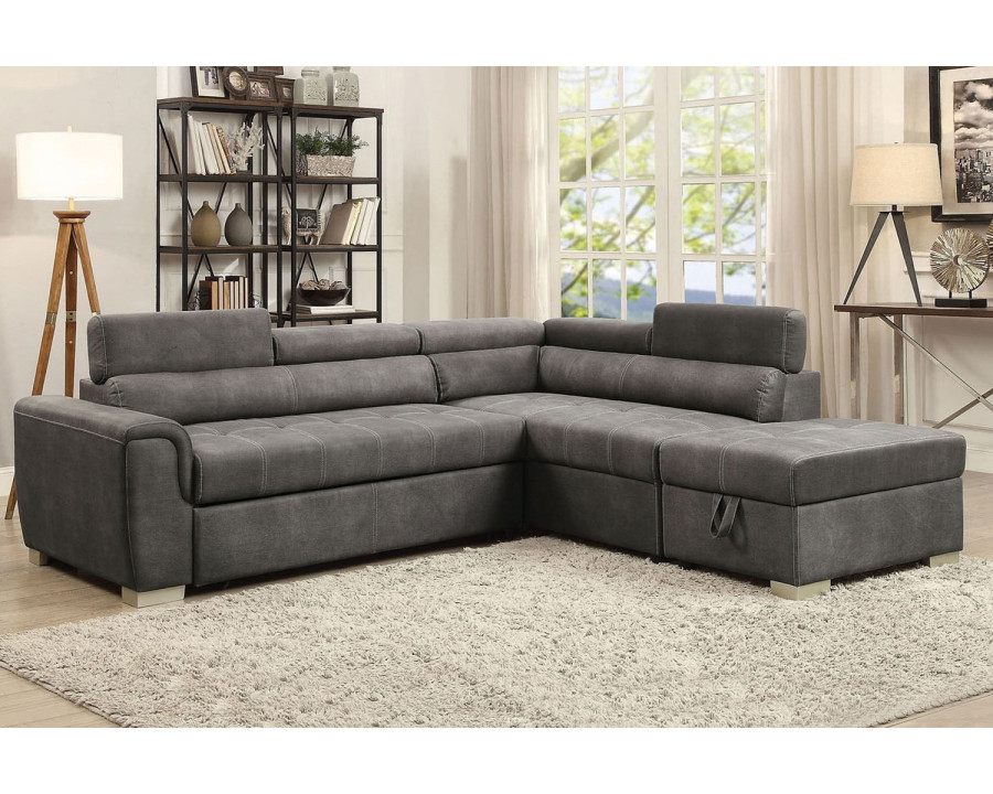 ACME - Thelma Sectional Sofa with Pull-Out Bed in Gray Polished Microfiber