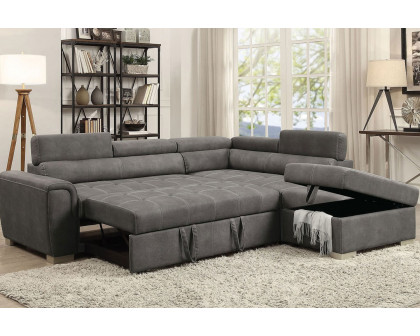 ACME - Thelma Sectional Sofa with Pull-Out Bed in Gray Polished Microfiber