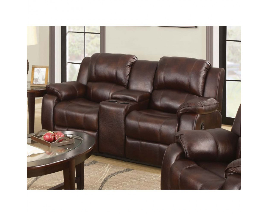 ACME - Zanthe Motion Loveseat with Console in Brown Polished Microfiber