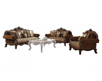 ACME - Jardena Loveseat with 4 Pillows (Same Lv01592) in Pattern/Cherry Oak