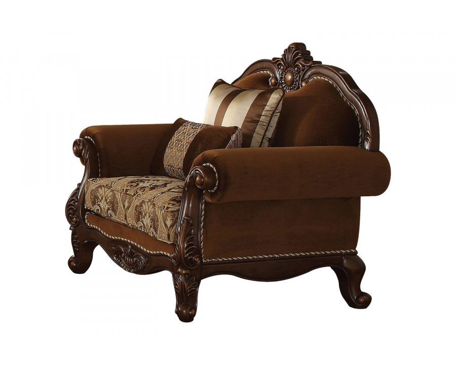 ACME - Jardena Chair with 2 Pillows (Same Lv01593) in Pattern/Cherry Oak