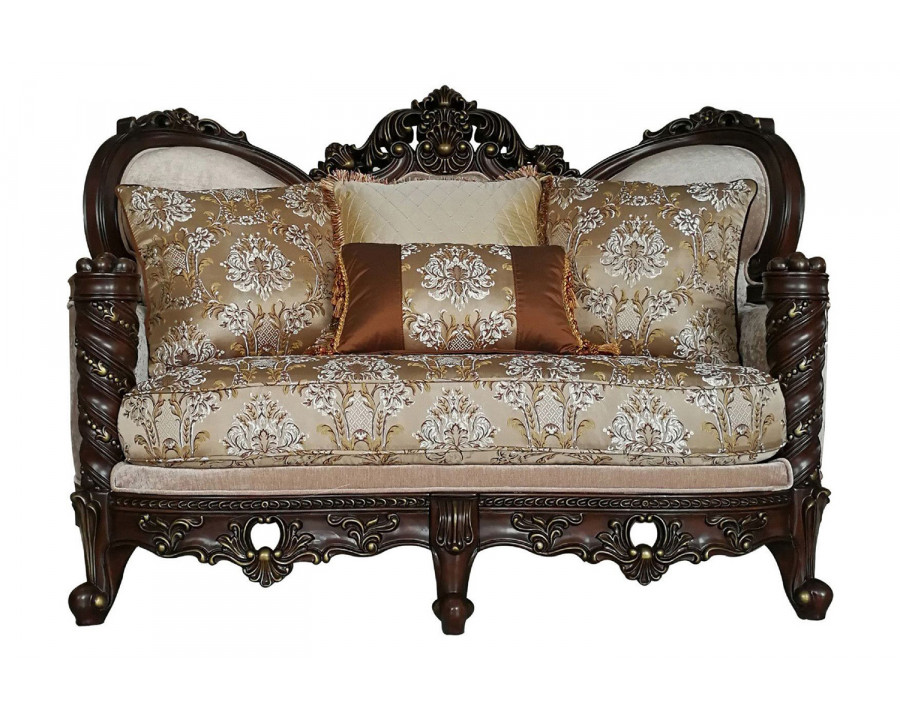 ACME - Devayne Loveseat with 4 Pillows (Same Lv01583) in Pattern/Dark Walnut