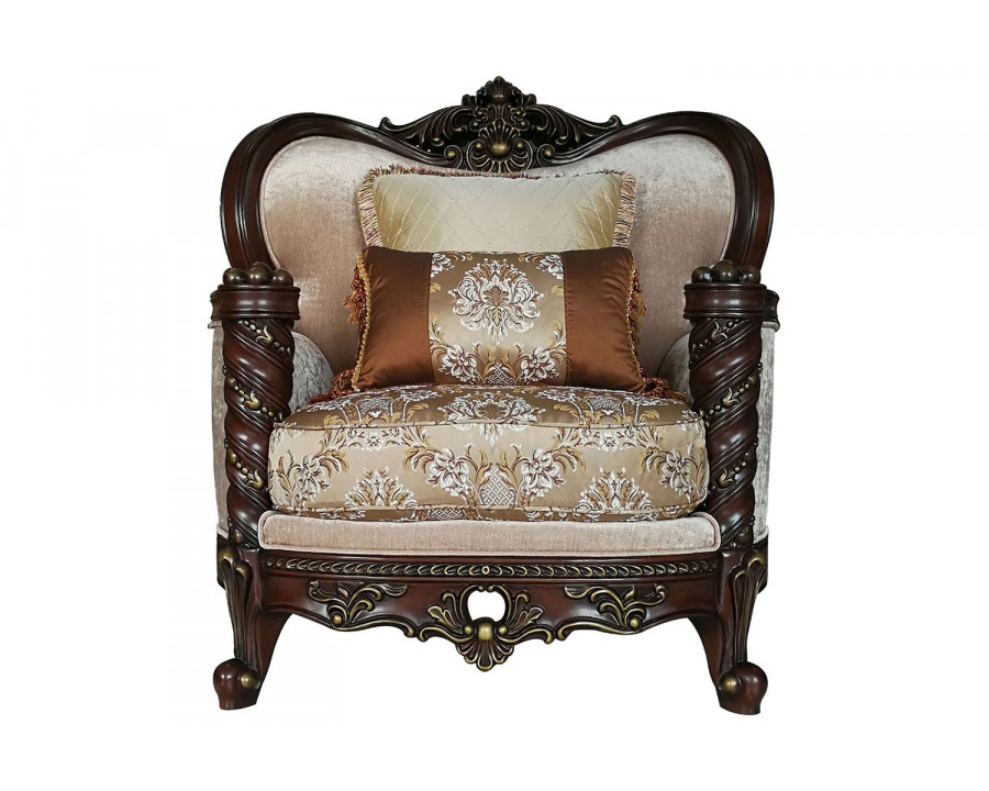 ACME - Devayne Chair with 2 Pillows (Same Lv01584) in Pattern/Dark Walnut