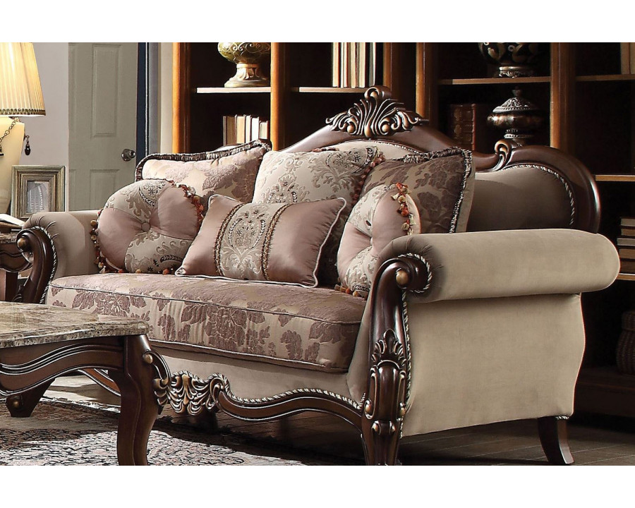 ACME - Mehadi Loveseat with 6 Pillows in Velvet/Walnut