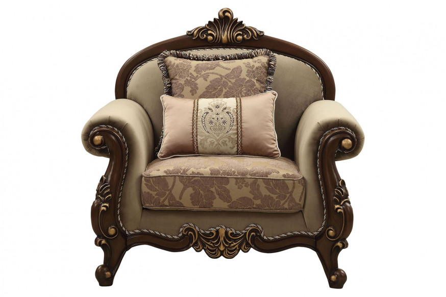 ACME™ Mehadi Chair with 2 Pillows - Velvet/Walnut