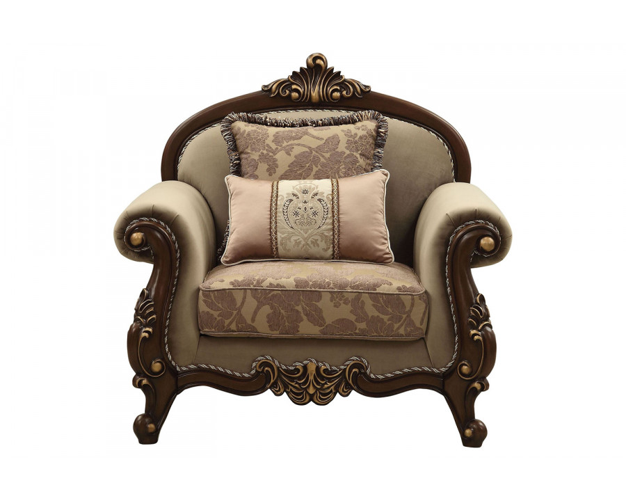 ACME - Mehadi Chair with 2 Pillows in Velvet/Walnut