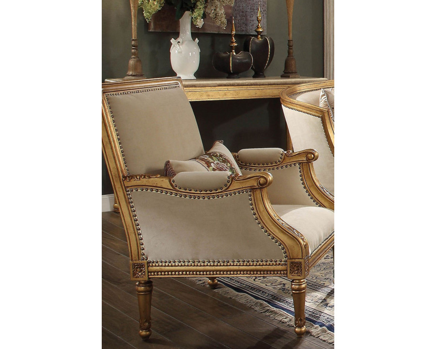 ACME - Daesha Chair with Pillow in Tan Flannel/Antique Gold