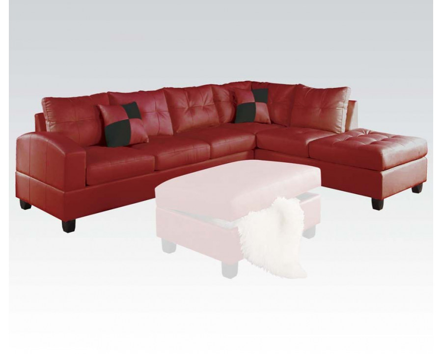 ACME Kiva Reversible Sectional Sofa with 2 Pillows - Red Bonded Match