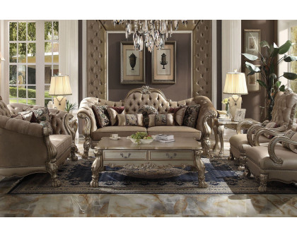 ACME Dresden Sofa with 7 Pillows - Bone/Gold Patina