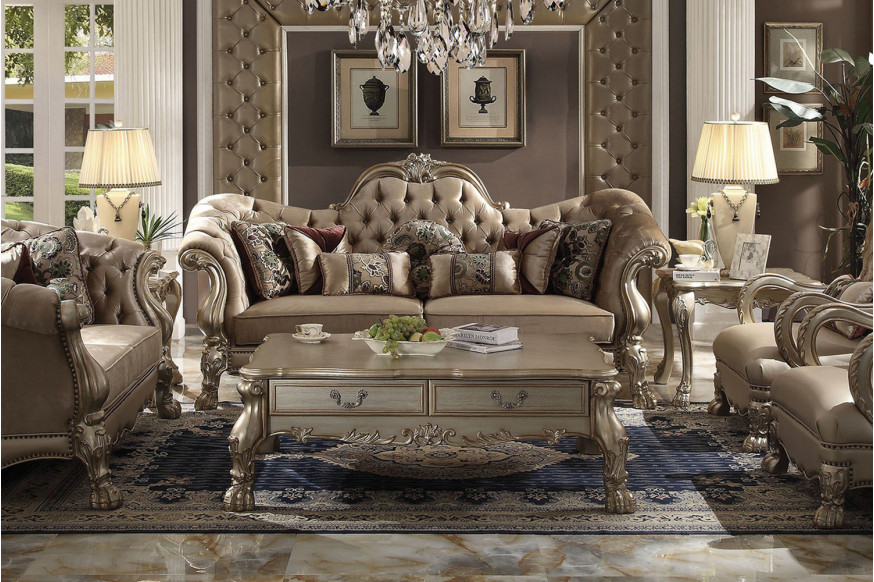 ACME™ Versailles Living Room Chair - Bone Velvet and Gold Patina