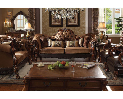 ACME Versailles Loveseat - Golden Brown Velvet and Cherry Oak