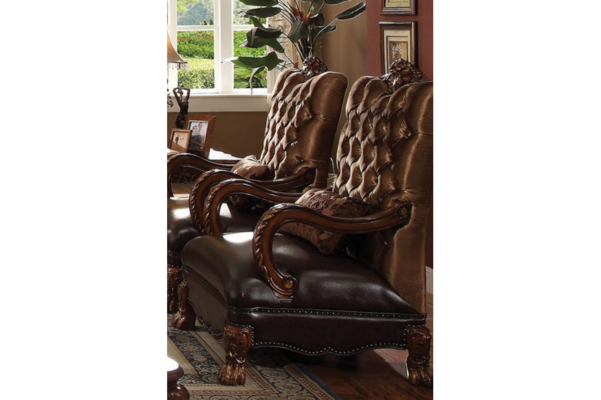 ACME™ Versailles Living Room Chair - Golden Brown Velvet and Cherry Oak