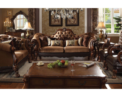 ACME™ Versailles Living Room Chair - Golden Brown Velvet and Cherry Oak