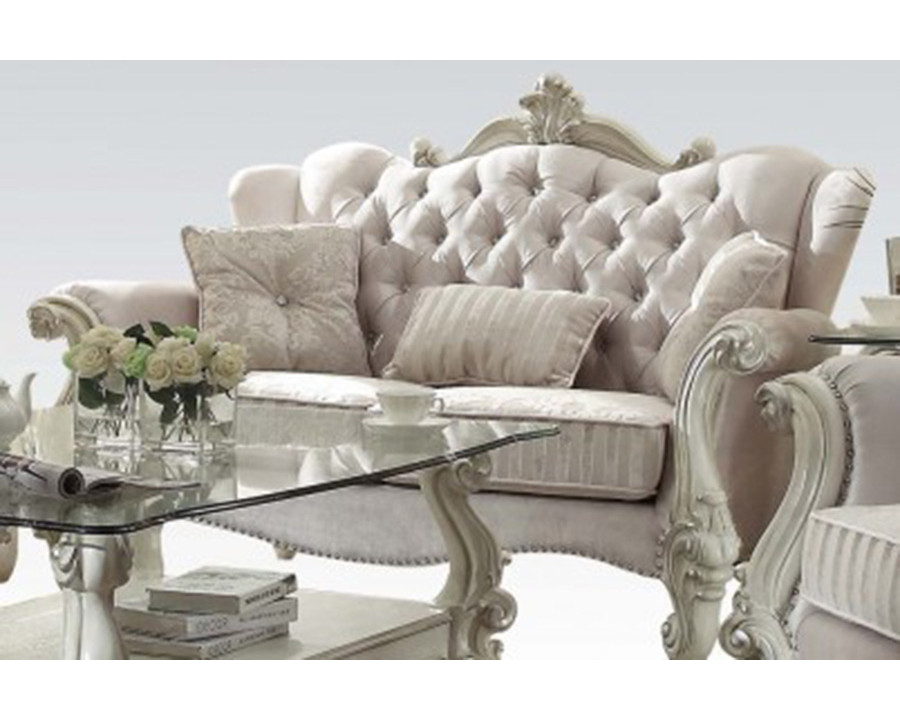 ACME Versailles Loveseat - Ivory Velvet and Bone White