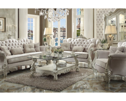 ACME™ Versailles Tufted Chair - Ivory Velvet and Bone White