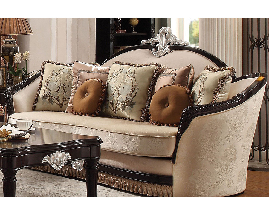 ACME - Ernestine Sofa with 7 Pillows in Tan/Black