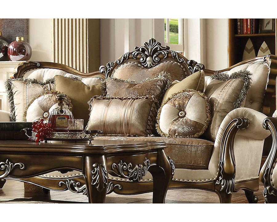 ACME - Latisha Sofa with 8 Pillows (Same Lv01576) in Tan/Antique Oak