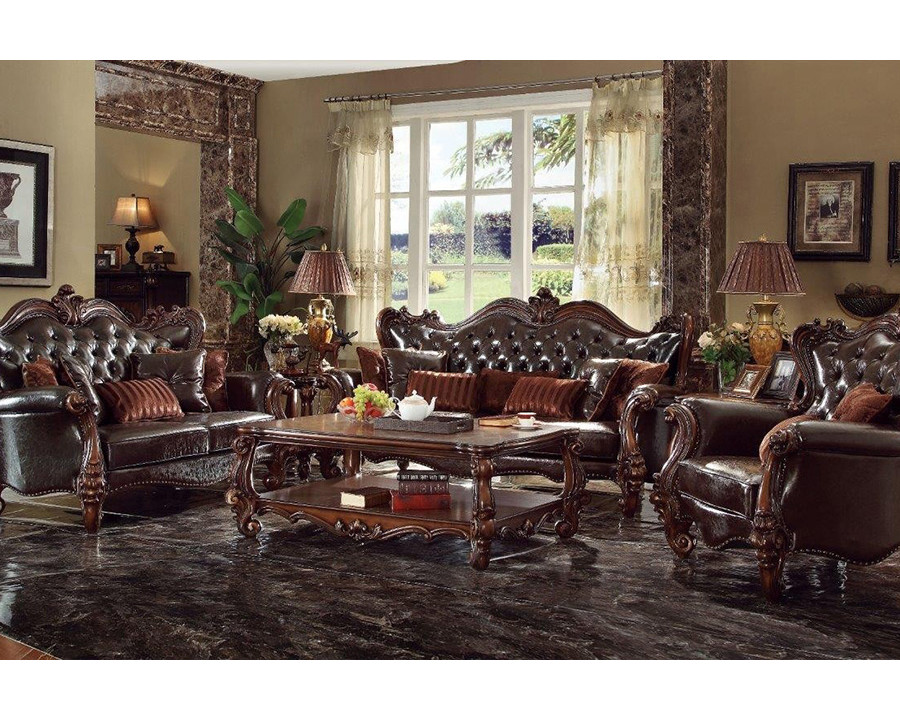 ACME - Versailles Sofa with 7 Pillows in Dark Brown/Cherry Oak