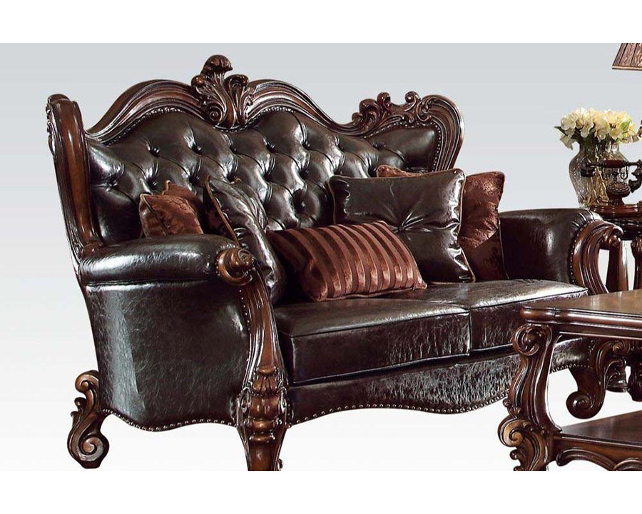 ACME - Versailles Loveseat with 5 Pillows in Dark Brown/Cherry Oak