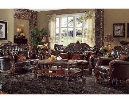 ACME - Versailles Loveseat with 5 Pillows in Dark Brown/Cherry Oak