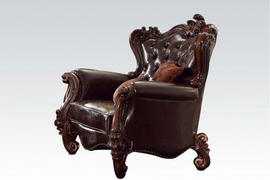 ACME™ Versailles Chair with 2 Pillows - Dark Brown PU Cherry Oak