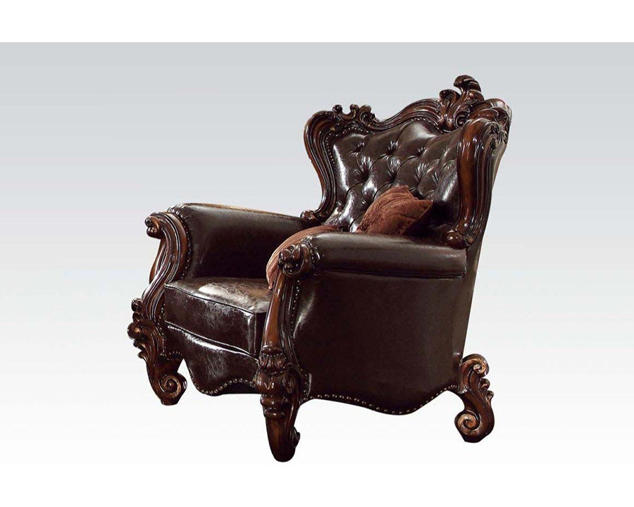 ACME Versailles Chair with 2 Pillows - Dark Brown PU Cherry Oak