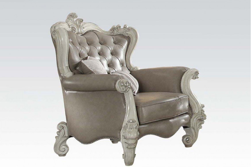 ACME™ Versailles Chair with 2 Pillows - Vintage Gray PU Bone White