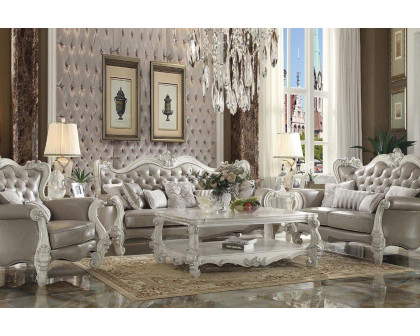 ACME™ Versailles Chair with 2 Pillows - Vintage Gray PU Bone White